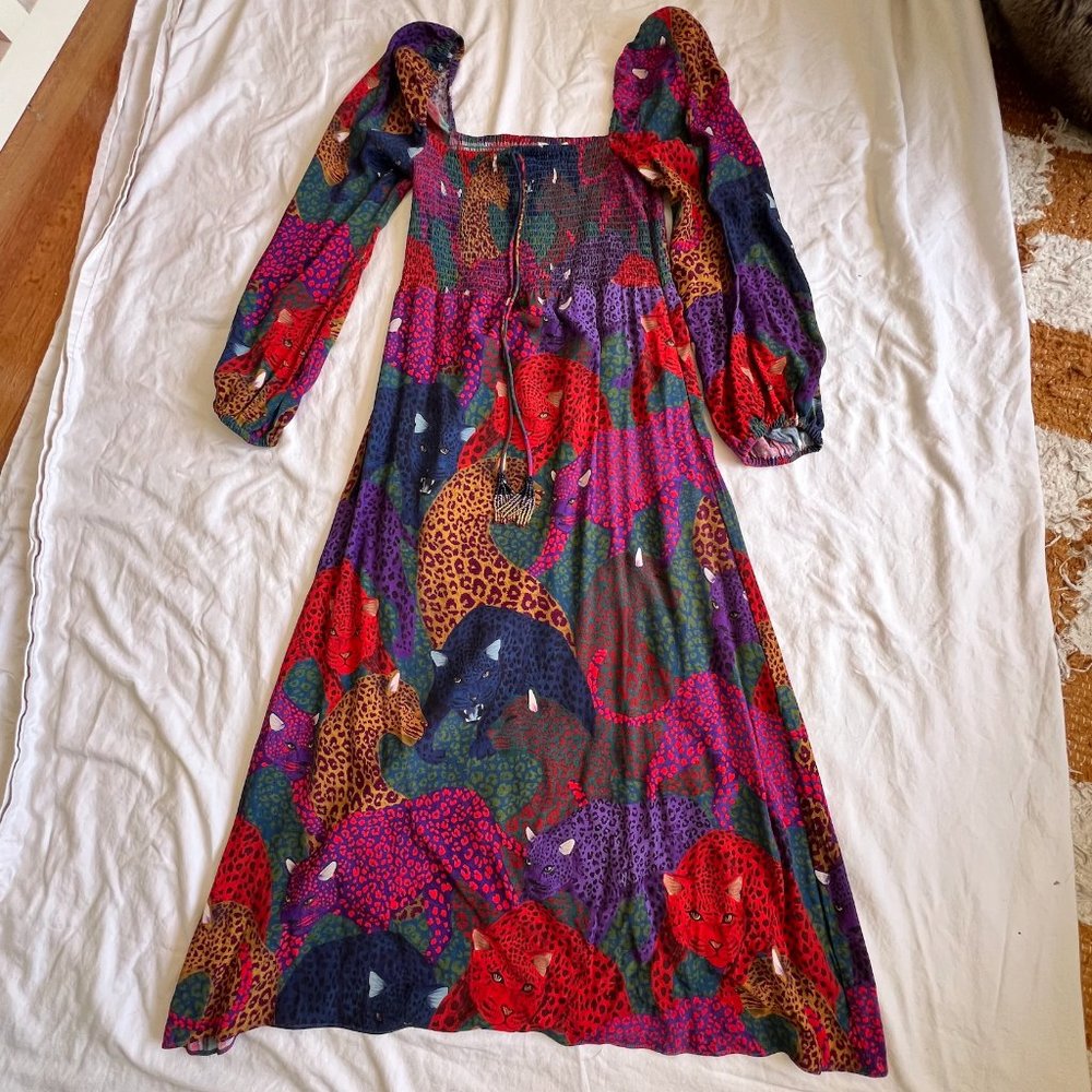 Farm Rio Rainbow Jaguar Midi Dress Size L
